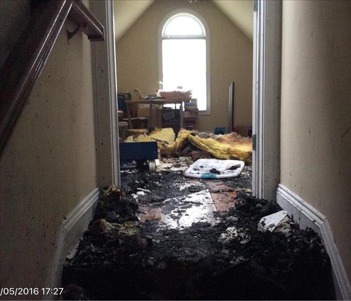 Fire damage in a room