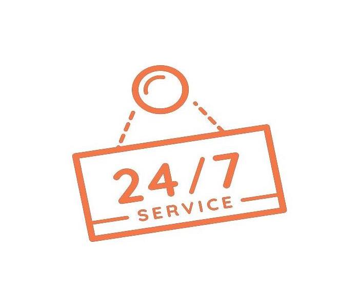 24/7 service sign written on orange on a white background