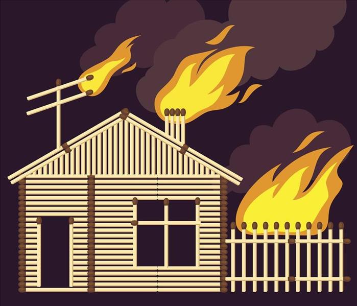 house made of matchsticks burning